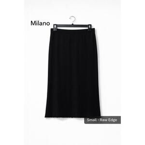 Milano Black Pencil Skirt Knee Length Raw Edge Small Pull On